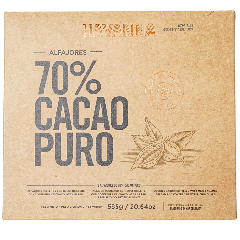 Argentine alfajor 70% dark chocolate with dulce de leche filling