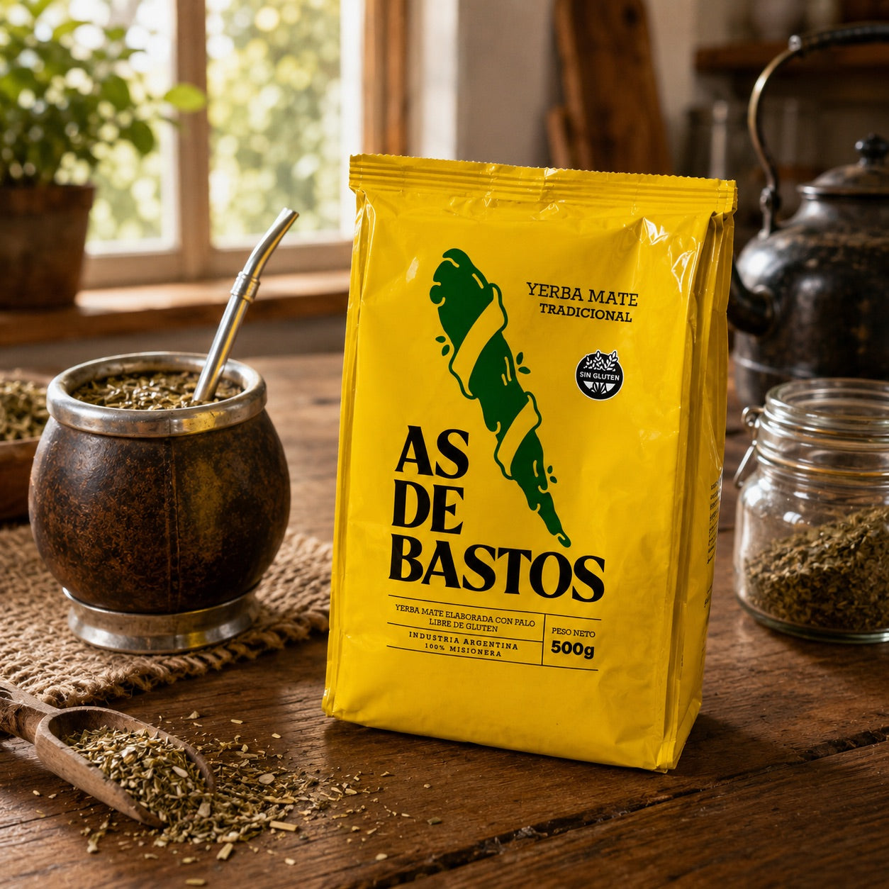 500g pack of Argentine yerba mate As de Bastos on white background
