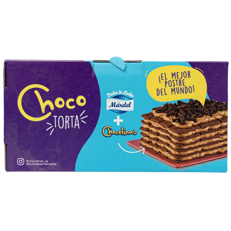 Choco torta retail kit box with Chocolinas cookies and Mardel dulce de leche, official Argentine dessert pack