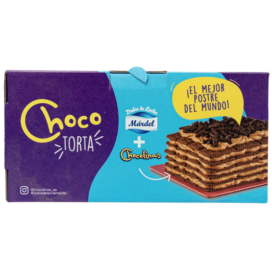 Choco torta retail kit box with Chocolinas cookies and Mardel dulce de leche, official Argentine dessert pack