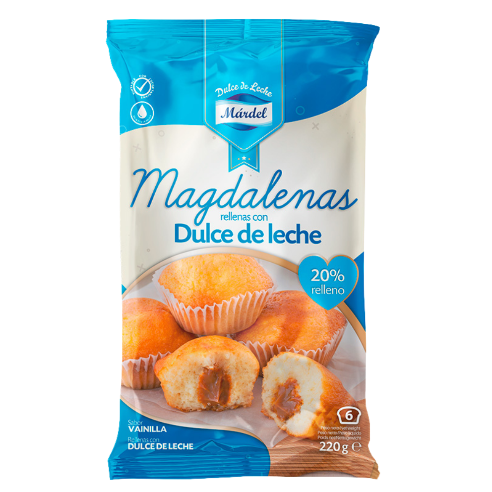 Magdalenas filled with dulce de leche