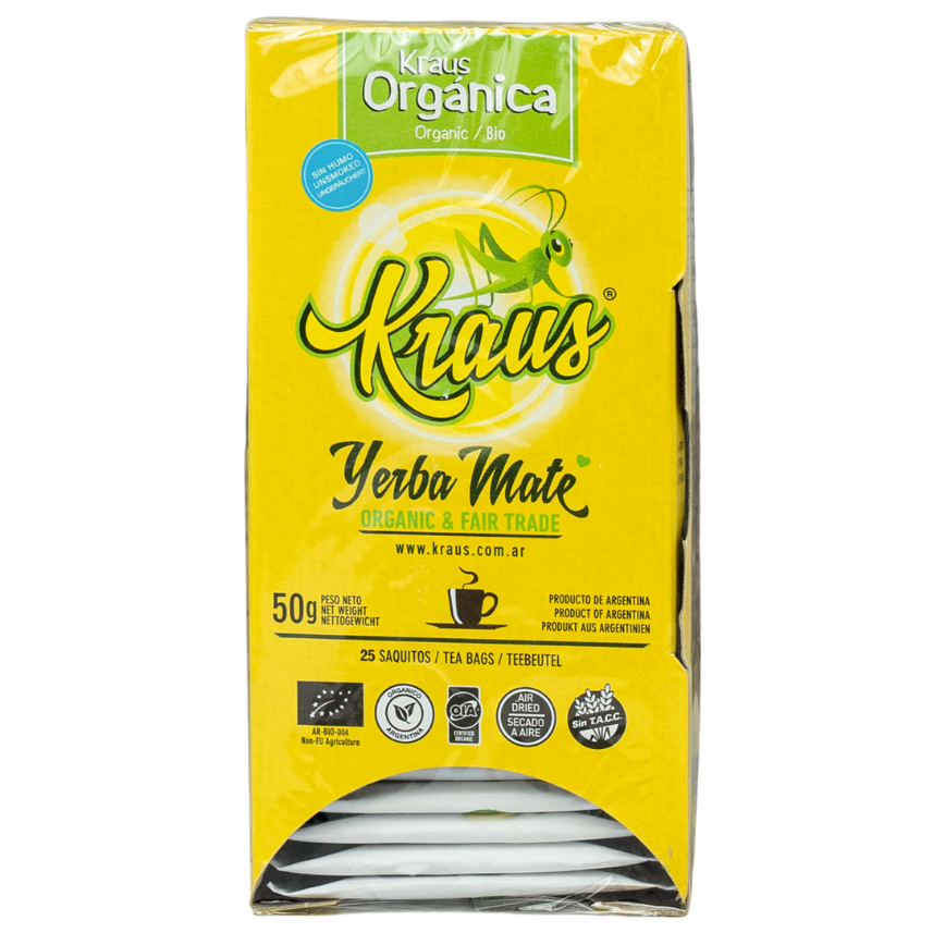 Box of Kraus organic mate cocido tea bags from Misiones, Argentine yerba mate at Migas Denmark.