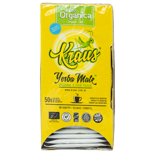 Box of Kraus organic mate cocido tea bags from Misiones, Argentine yerba mate at Migas Denmark.