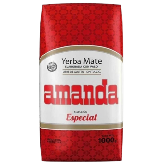 Amanda Especial yerba mate 1kg red bag from Cooperativa La Cachuera, Misiones, at Migas Denmark.