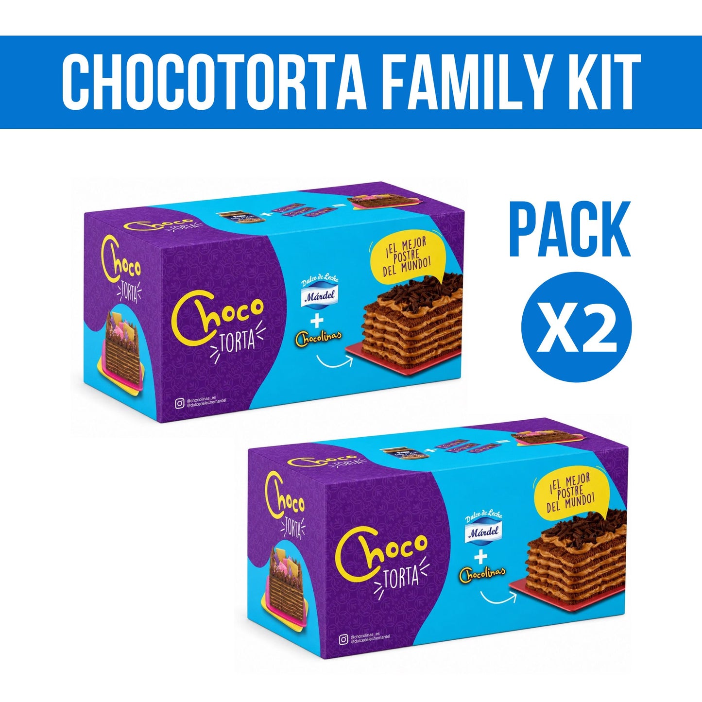 Chocotorta Family Kit with 2 boxes of Chocolinas and dulce de leche repostero on white background
