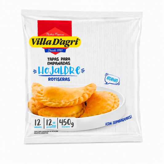 Villa D'Agri Hojaldradas. Puff Pastry Empanada Dough · 12 units