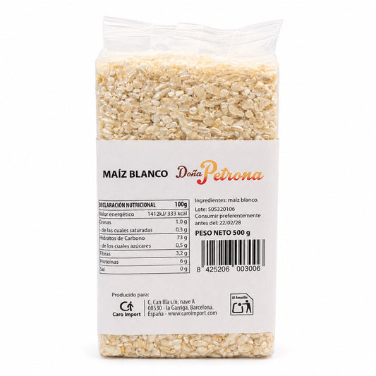 Doña Petrona white corn 500g vacuum-sealed pack, front view